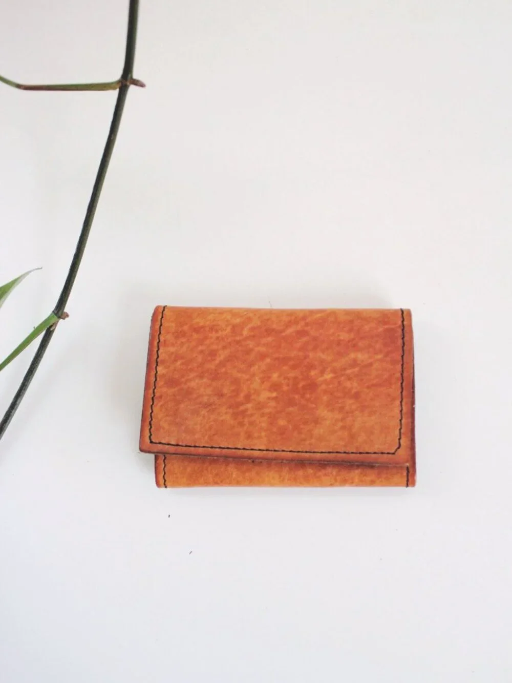 Vintage Hand-Stitched Leather Wallet Trifold Card Coin Case Tan Patina Distresse - Picture 5 of 9